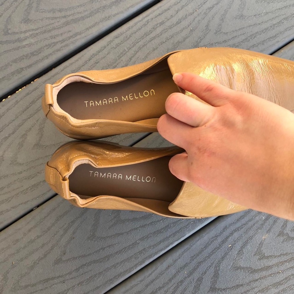 Tamara Mellon Camel Leather Slip-On Flats